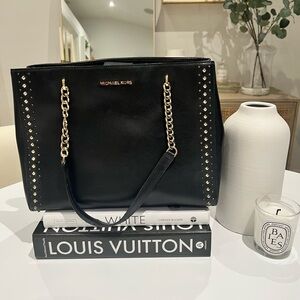 Authentic Michael Kors Ellis Tote Studded Black Leather Purse